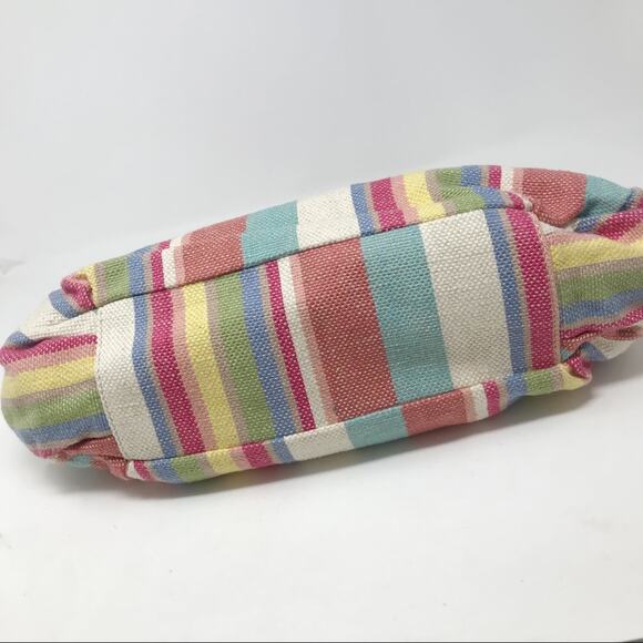 Fossil Spring Striped Fabric Cloth Satchel Crossbody Purse Bag Wooden Handles - Picture 3 of 12